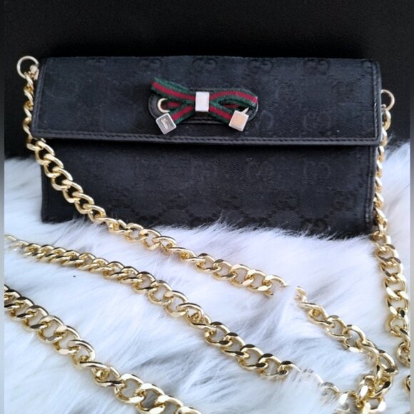 Gucci Handbags - Gucci Princy Sherry GG canvas continental long wallet w/gold chain EUC